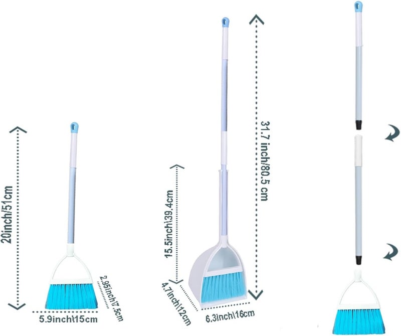 Xifando Mini Broom with Dustpan for Kids,Little Housekeeping Helper Set (White+Sky Blue) - Image 3